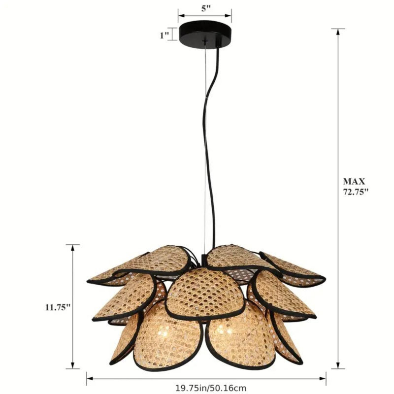 Luminaire suspendu en bambou naturel avec cadre en fer noir mat Bohème Wabi Sabi