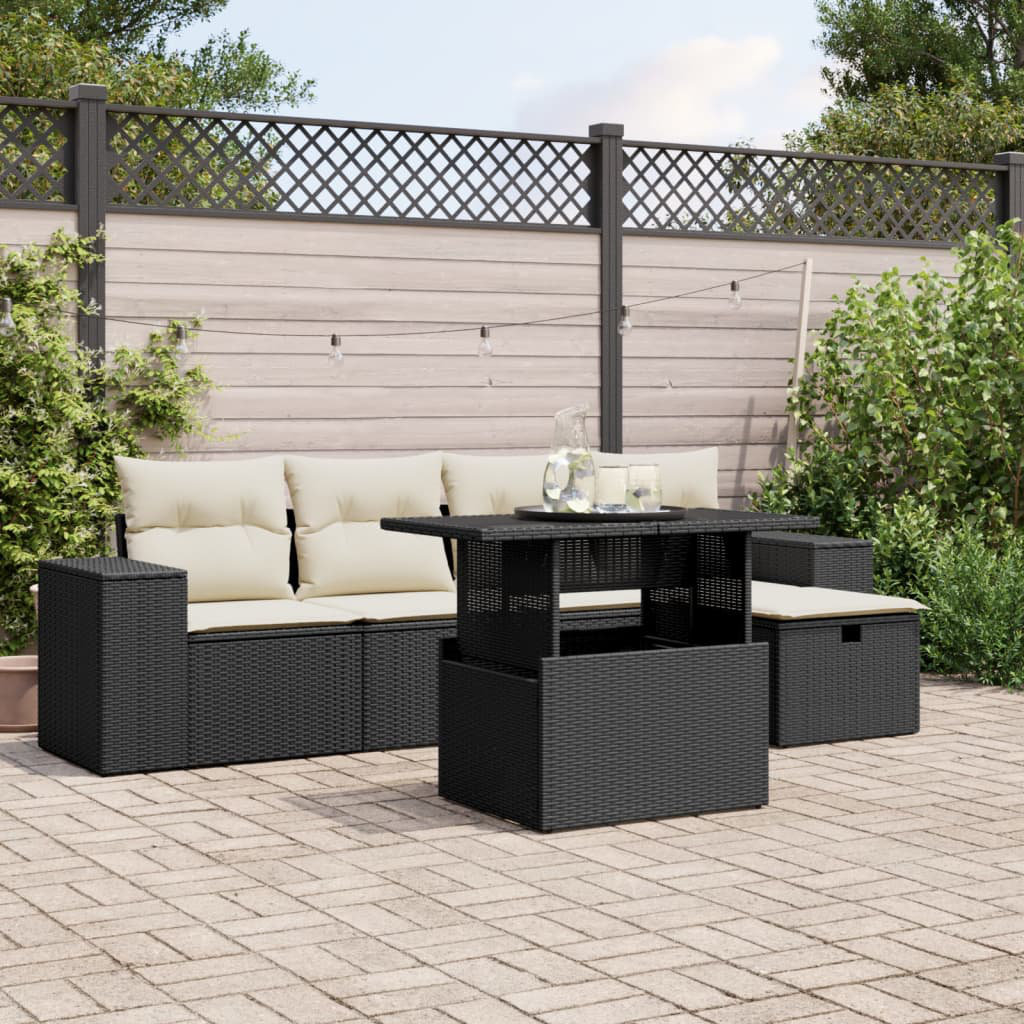 Vidaxl 6-Tlg. Garten-Sofagarnitur Mit Kissen Schwarz Poly Rattan