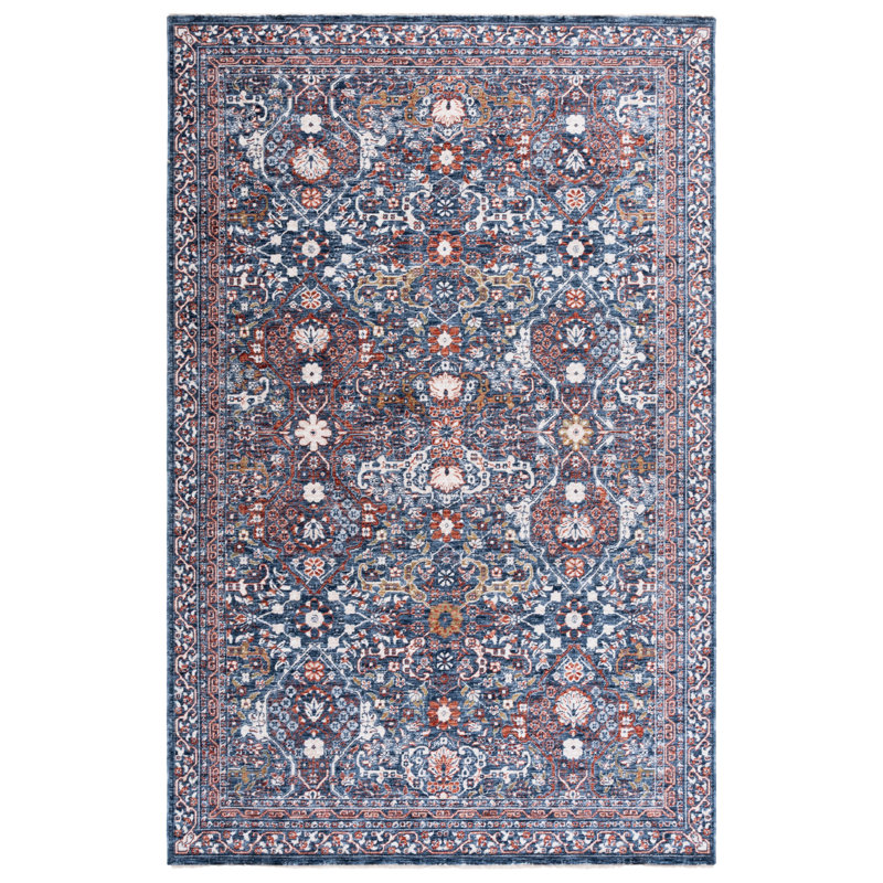 Tapis bleu marine en polyester tissé à la machine Ralph Lauren Belvoir, Rectangle 5 pi 3 po x 7 pi 6 po