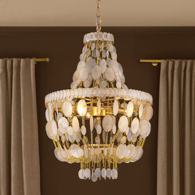 Luminaire suspendu 3 lumières coquillage / lustre Capiz
