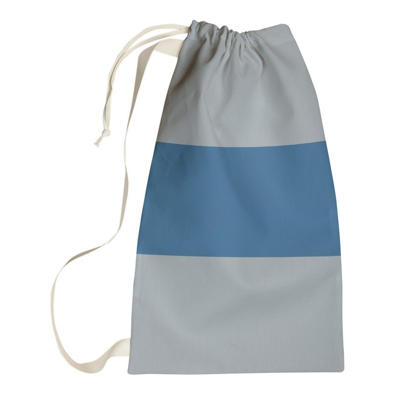 Fabric Laundry Bag with Handles, 29" H x 18" W x 1.5" D, Silver/Blue/Silver