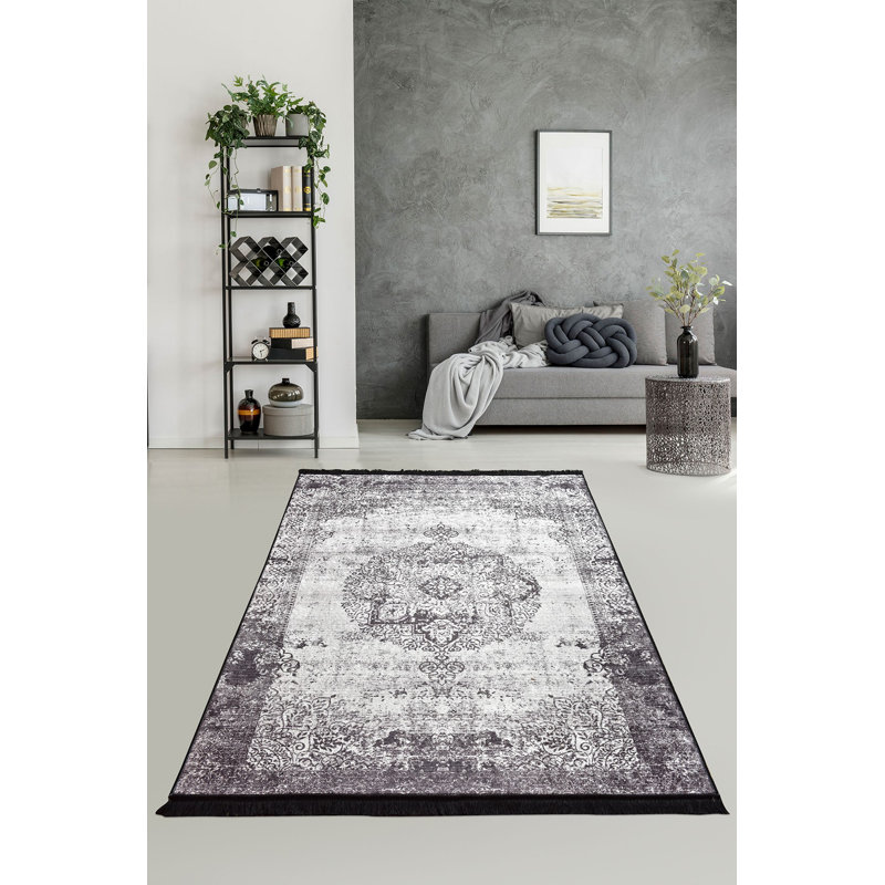 Premium Area Rug (5.2 x 7.5 ft), 100% Polyester, 0.2 in Pile Height | Antibacterial, Non-Slip Underside, Machine Washable | Elegant Design for Living Room & Bedroom Decor, Soft and Durable
