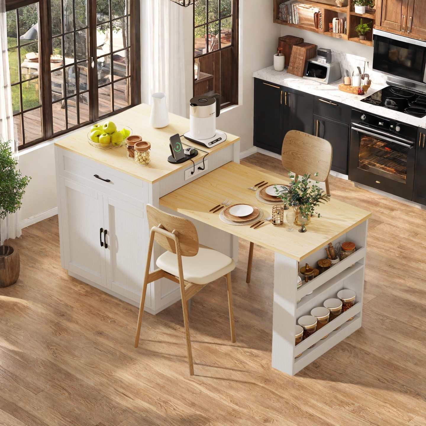 Lark Manor 82.7 inch Kitchen Island with Extendable Dining Table and ...