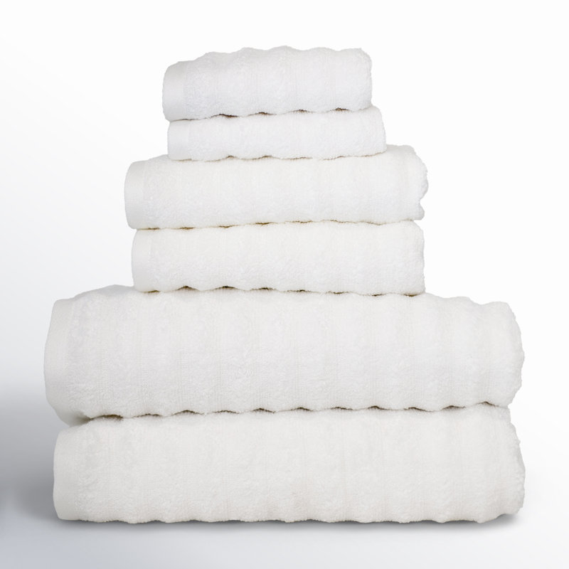 Modern Threads Spa Collection 6-Piece Ultra Soft Quick-Dry 550GSM 100% Combed Cotton Wavy Towel Set, White