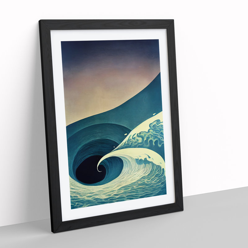 Heart Of The Ocean Wave Abstract - Single Picture Frame Print, 64cm H x 46cm W x 2cm D, Black