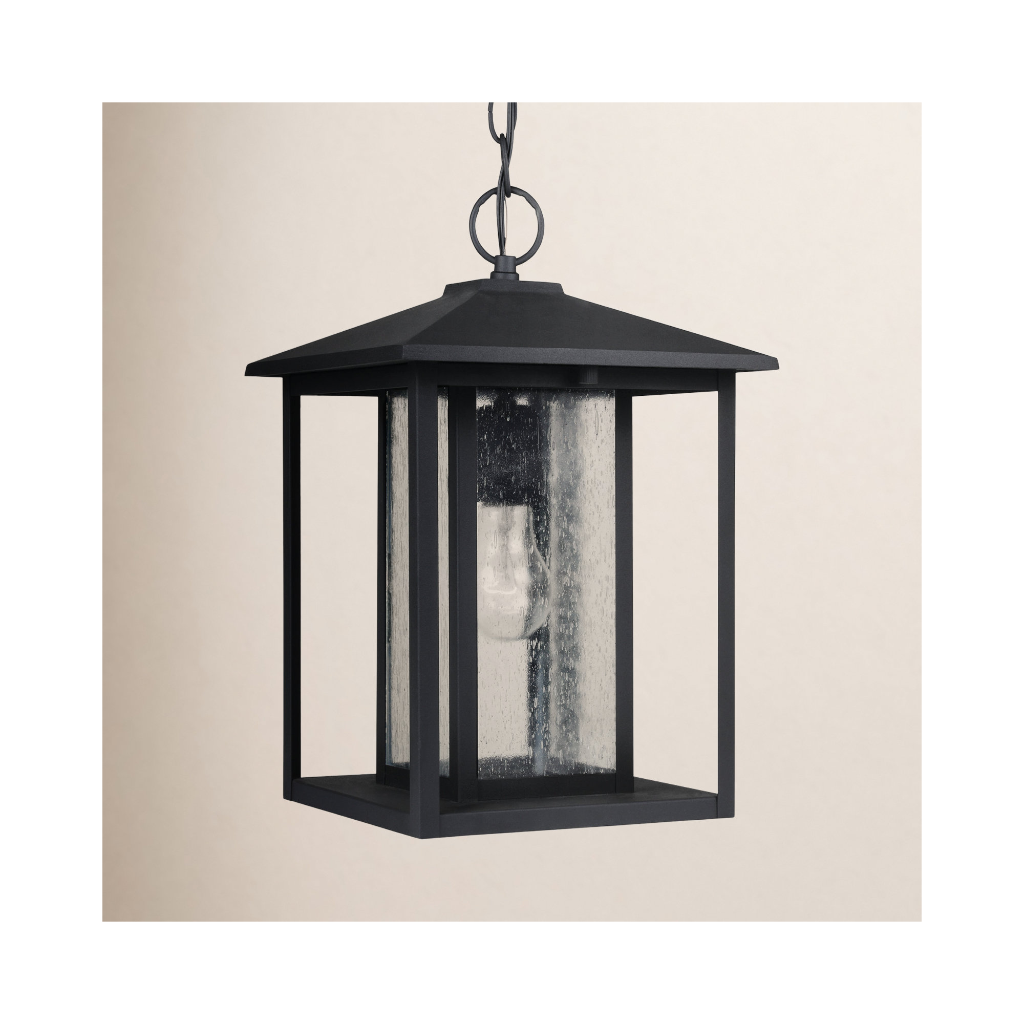 Vermont Seeded Outdoor Metal Hanging Lantern, Black