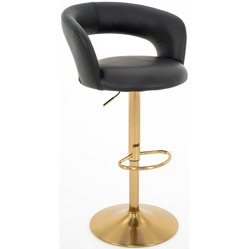 Modern PU Leather Swivel Adjustable Barstool with Hollow Back and Arms, Upholstered Airlift Counter Height Bar Chair for Kitchen Dining