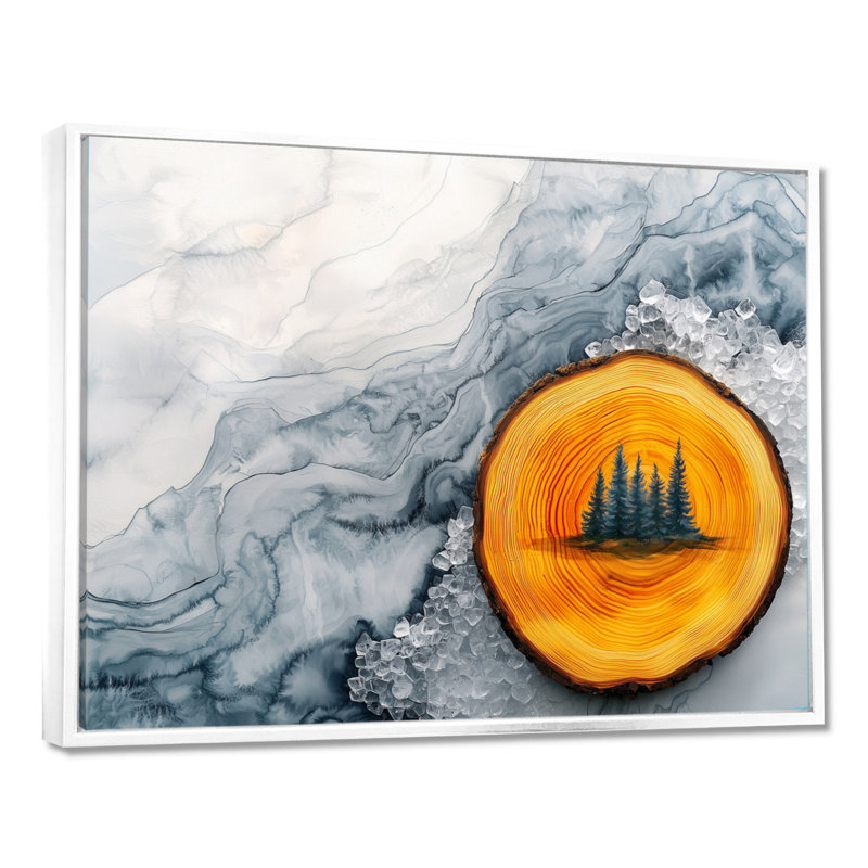 Dar Amber or du soleil rivière de cristal II - forêt, art mural, H 30 po x l 40 po, Impression encadrée flottante, Blanc