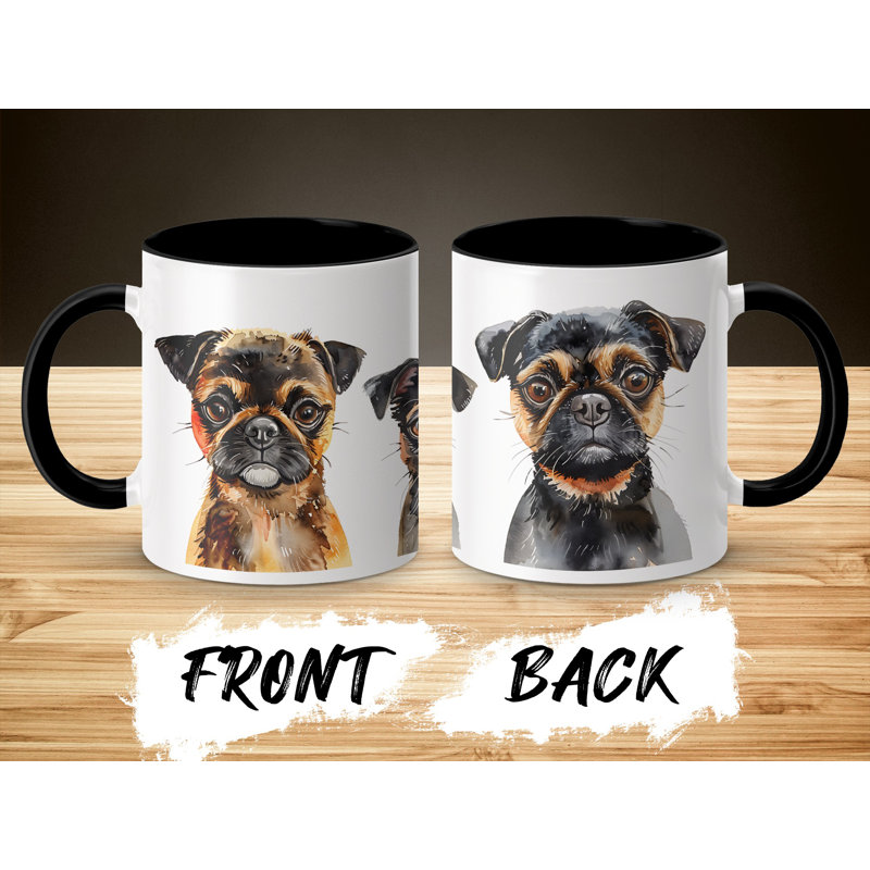 11oz Watercolour Brussels Griffon Trio Design Coffee Mug, 3, Black