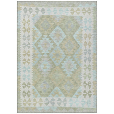 Machine Washable Indoor/Outdoor Xhevrie Sage Rug
