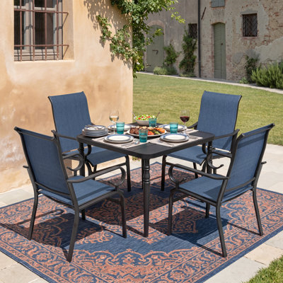 5-piece Patio Dining Set With Umbrella Hole, Breathable Textilene Fabric