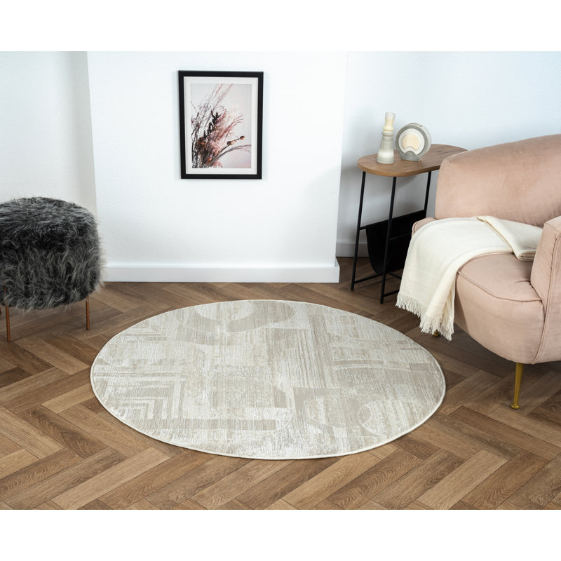 Isla Machine Woven Cream Indoor Rug, Round 120cm