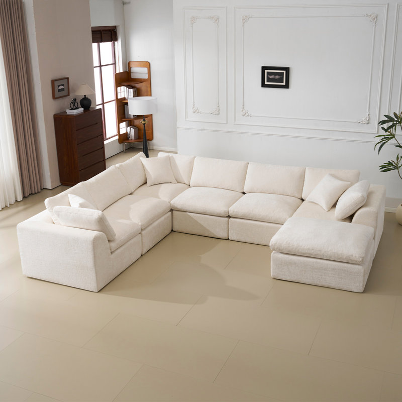 Oversized 7-Seater Modular Sectional Sofa,U Shaped Cloud Couch With Ottoman