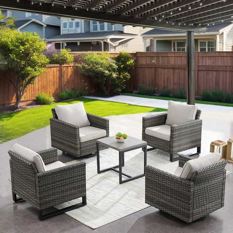 Chaise de patio avec coussins Nazime, Beige
