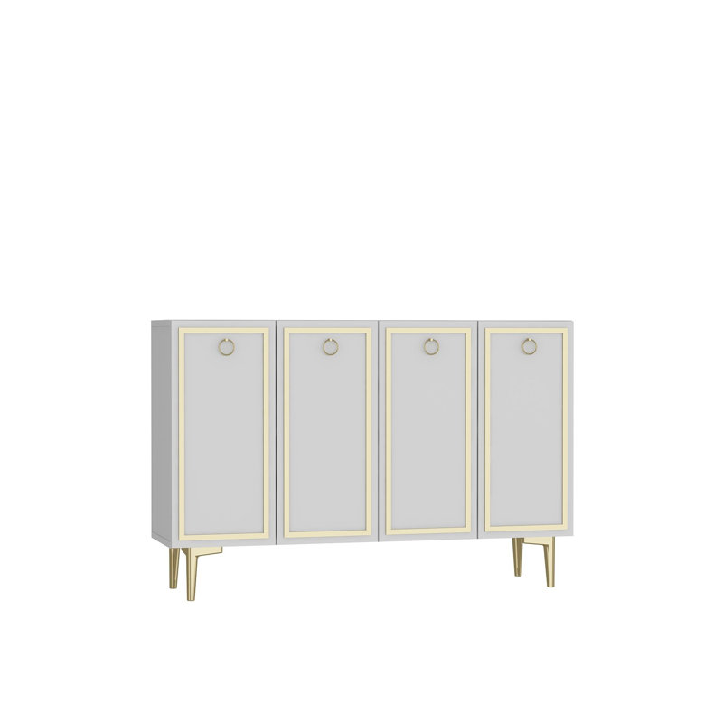 Modern Console Table with Numerous Shelves, White & Gold, 100% Melamine Coated Particle Board, Thickness: 0.7 inches | Wall-Mountable, Stylish Design for Entryway & Living Room Decor