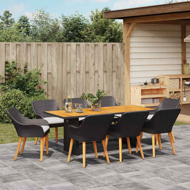 9 Piece Garden Dining Set Black