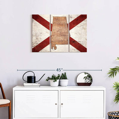 «State Map over Alabama Flag», impression sur toile tendue 3 pièces