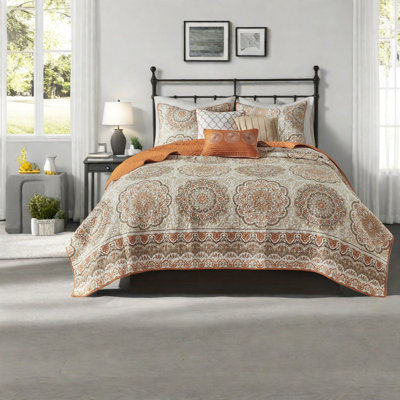Ensemble de literie en coton luxueux, courtepointe orange réversible pour le confort de la chambre à coucher