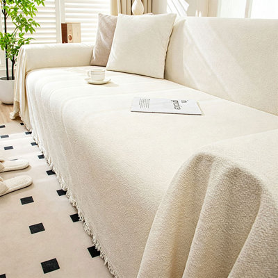 Simple Teddy Fleece Water‑Resistant Sofa Throw, Tasseled Furniture Protector，pet friendly，Machine Washable Sofa Slipcover