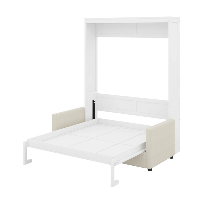 Lit escamotable double avec coussin, Blanc
