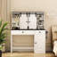 Meuble-lavabo de 43 po de largeur, avec miroir éclairé et tablette réglable, coiffeuse de style blanche, tiroir, meuble-lavabo
