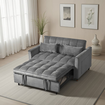 53" Modern Upholstery Reclining Sleeper Sofa,Pull-Out Sofa Bed  With Adjustable Backrest and Pocket Storage
