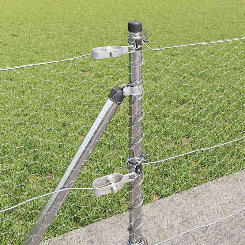 Vidaxl Fence With Posts PVC-Coated Steel, Silver, 50cm H x 2500cm W x 3.2cm D