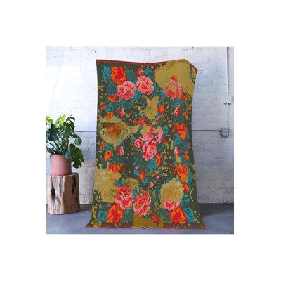 Tapis décoratif coloré à motif de fleur rose lavable à la machine