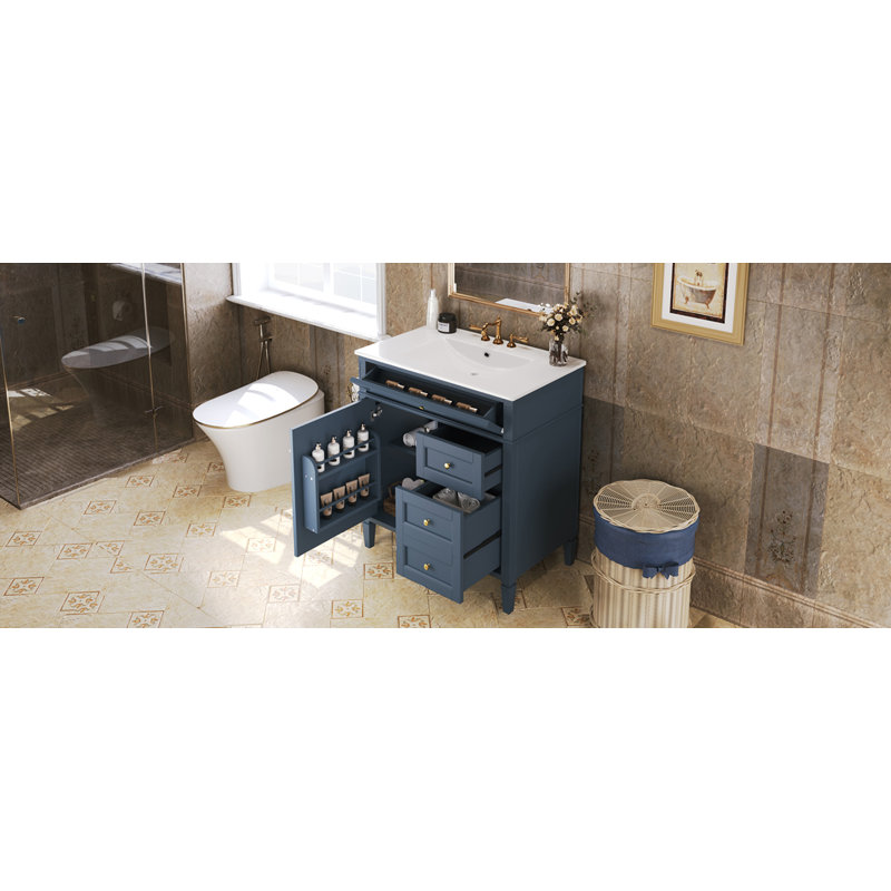 Meuble-lavabo de 30 po avec lavabo supérieur, Bleu
