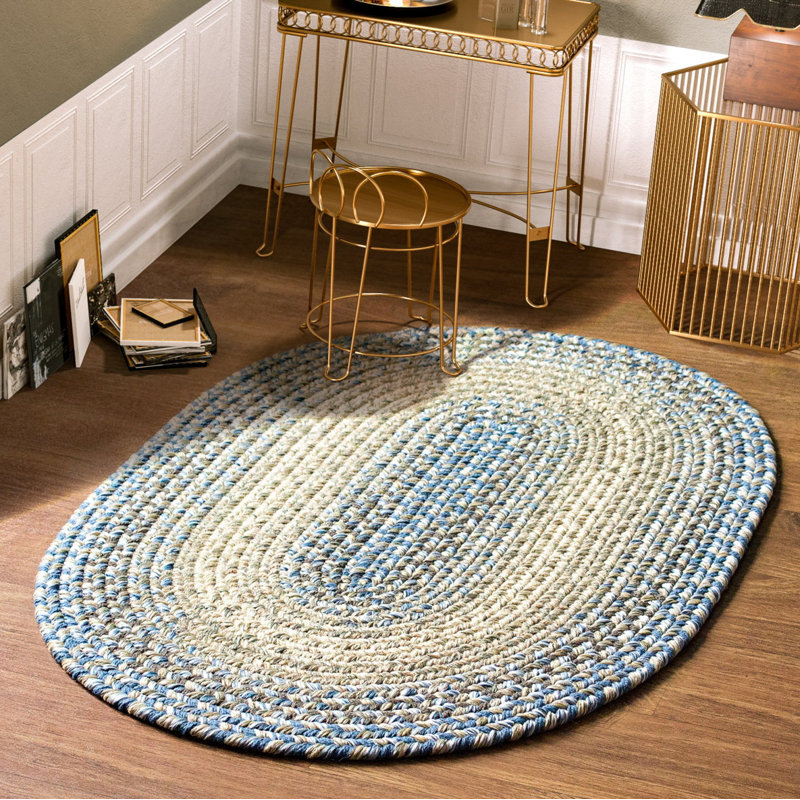 Tapis tressé bleu/beige Ameliore, Ovale 5 pi x 8 pi