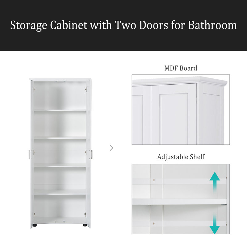 Armoire de rangement avec deux portes pour salle de bain, bureau, tablette réglable, panneau de fibres à densité moyenne