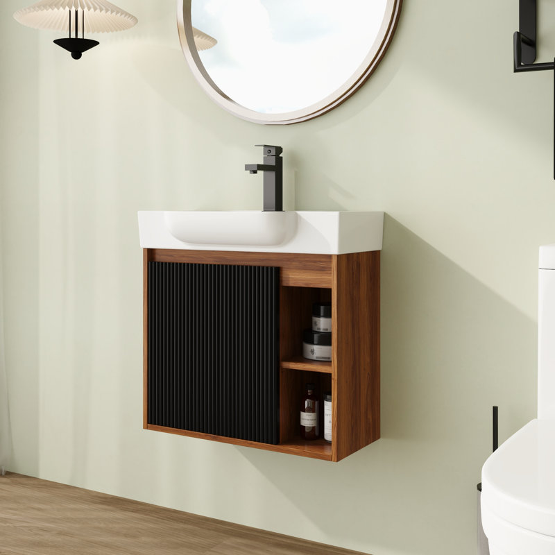 Meuble-lavabo mural de 24 à 28 po avec lavabo en céramique blanc Juniper Juniper, Noir et ébène brun, 24"