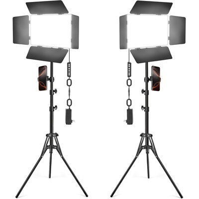 2 Pack LED Video Light Kit With Barn Doors & Stands, 30W Dimmable Studio Lighting Panel 2500K-8500K, 3000Lux High CRI 98+ For Photography, Filming, Live Streaming, Youtube, Tiktok