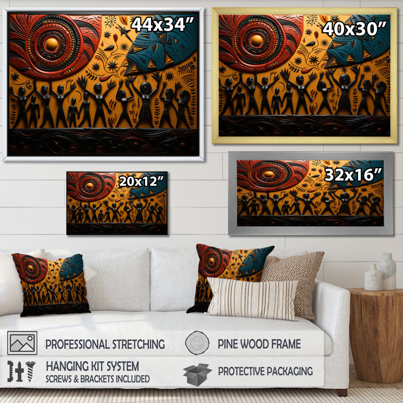 Khobi Tribal africain Rhythms IX - art tribal africain sur toile, Toile tendue, H 16 po x l 32 po x P 1 po