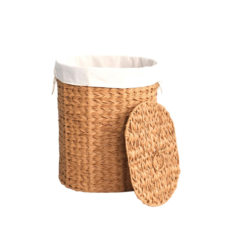 Abercromby Resin Wicker Oval Slim Laundry Hamper with Lid and Handles, Light Brown 16.1 x 12.2 x 21.3 in – Wicker Laundry Basket for Dirty Clothes
