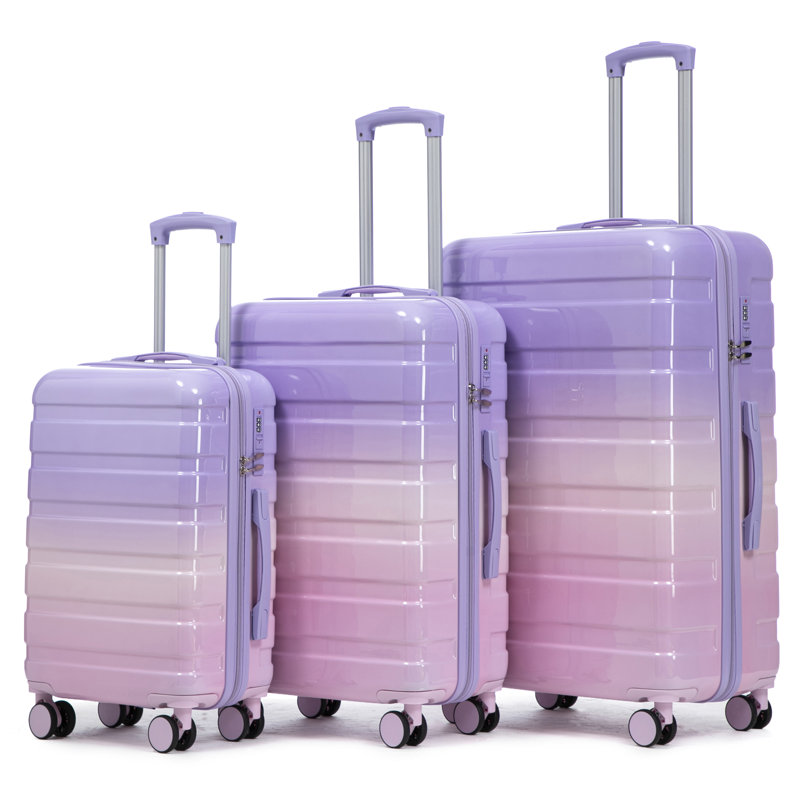 20 "/ 24" / 28 "3 pièces / ensemble de valise à roulettes pivotantes en PC, valise de transport, avec dégradé de couleurs et serrure à combinaison