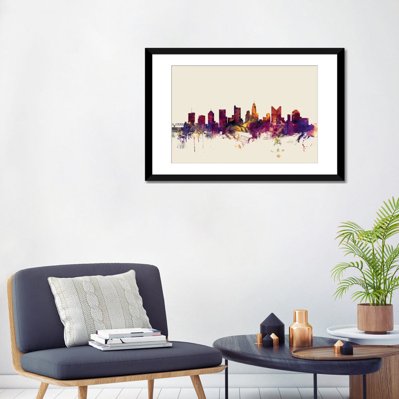 «Skyline Series: Columbus, Ohio, USA», reproduction d'art sur toile tendue, H 24 po x l 32 po x P 1 po, Blanc