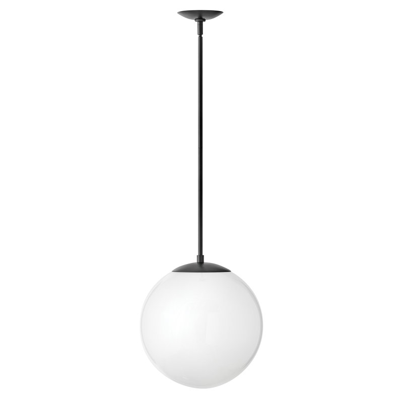 Warby Single Light Orb Pendant Light, Black, 14.25" H x 13.5" W x 13.5" D, Etched Opal