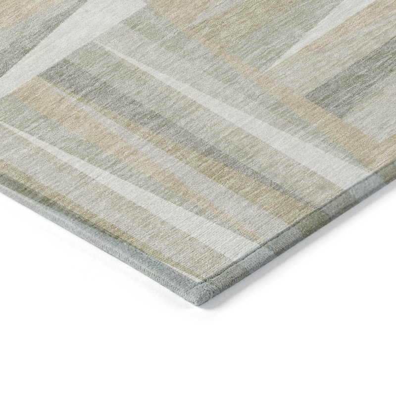 Ivory Synthetic Washable Indoor/Outdoor Square Rug, 3' x 5'