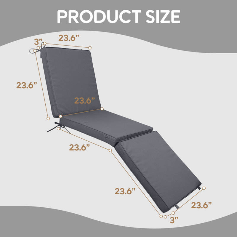 71" Tri-fold Outdoor Chaise Lounge Cushions Set Of 2, Water Resistant Patio Replacement Cushions With Hook & Loop Fasteners, 23.6"w X 3"t For Patio Furniture