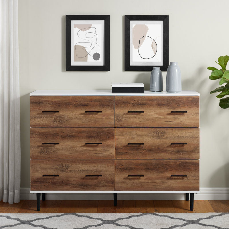 Ritzman 6 Drawer 132cm W Double Dresser, Rustic Oak/White