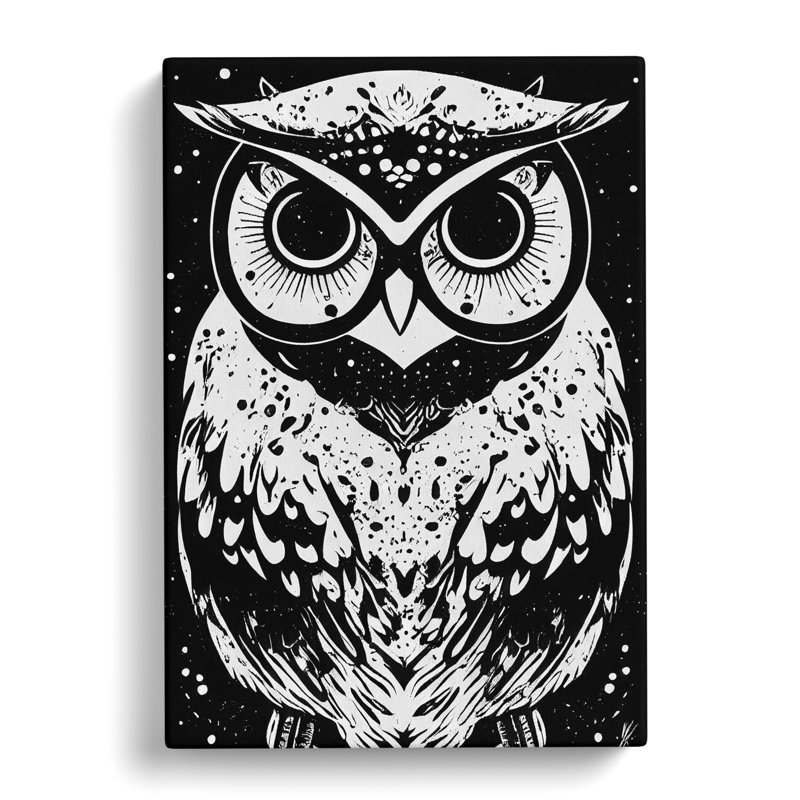 Monochrome Owl No.2 - Wrapped Canvas, 60cm H x 40cm W x 3cm D