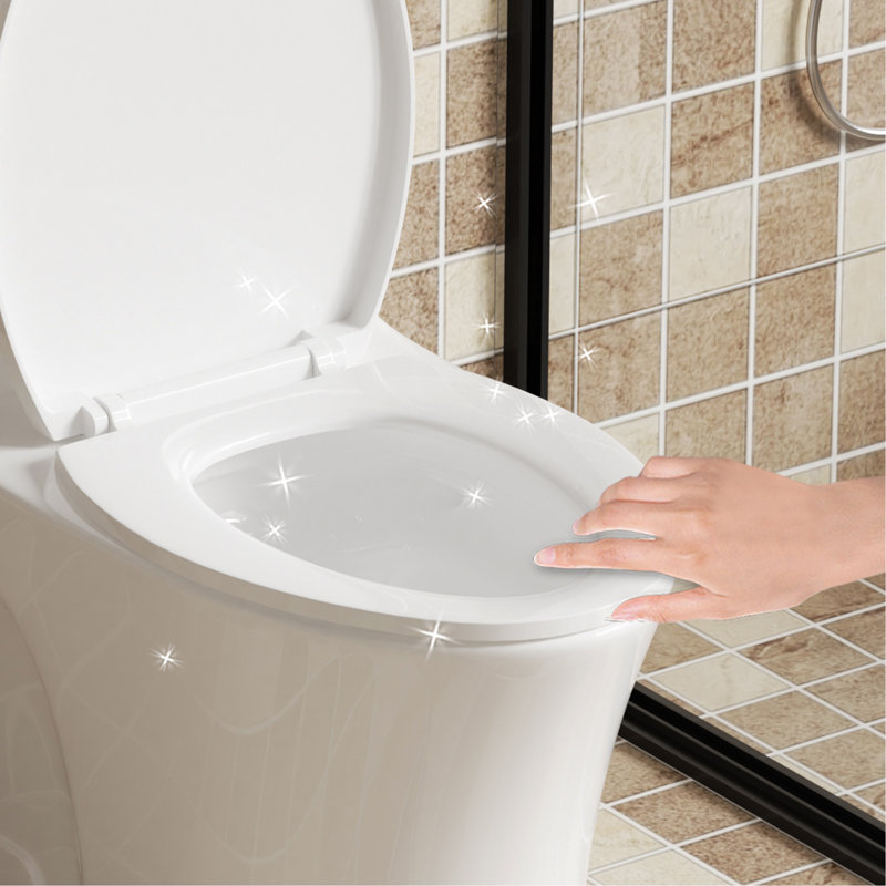 1.1/1.6 GPF Tornado Flush One-Piece Toilet Elongated, Siphonic S-Trap 12",Soft Closing Seat, Button On Tank Top ,Powerful Dual Flush MAP 1000G, Comfort Chair Seat ADA Height 17", Glossy White