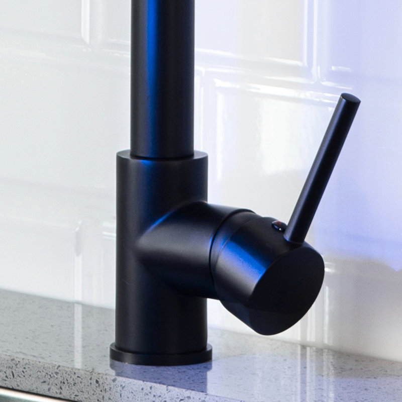 Black Kitchen Sink Faucet With Pull Down - Single Handle, Led, High Arch Spout, Convenient Dual Led Pull-Down Spray Black, Lever, Modern Appeal
