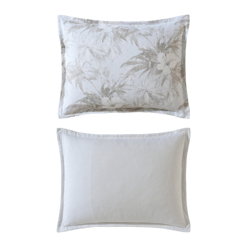 Tommy Bahama Beachway Blooms Cotton Reversible Comforter Set, Queen Comforter + 2 Standard Shams, Beige