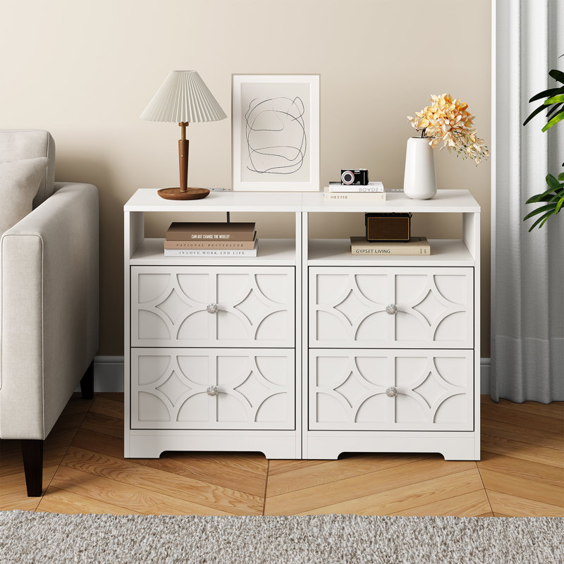 Large Nightstand Set With 2 Drawers And 1 USB Port, 2 Outlets and 1 Type-C Port, White