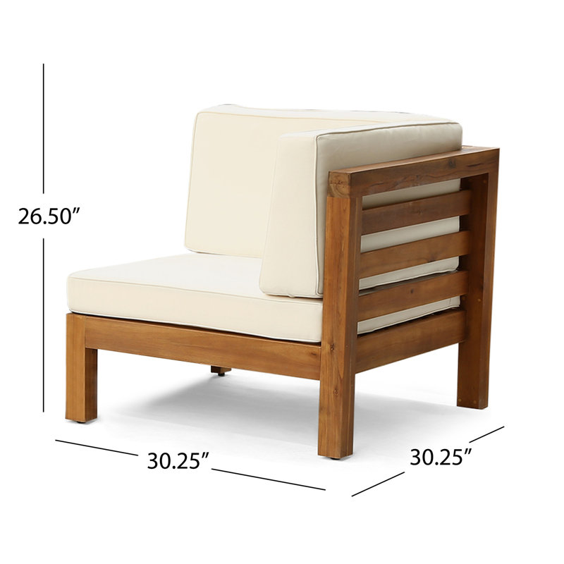 Ensemble de causeuse en bois d'acacia 3 pièces avec table basse et coussins beiges Oana, Beige, Bois naturel