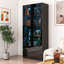 Vitrine avec portes en verre, armoire de rangement Curio avec 2 tiroirs, bibliothèque avec lumières DEL