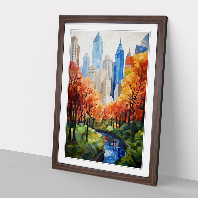Central Park Geometric No.2 - Single Picture Frame Print on Wood, Walnut Framed, 64cm H x 46cm W x 2cm D