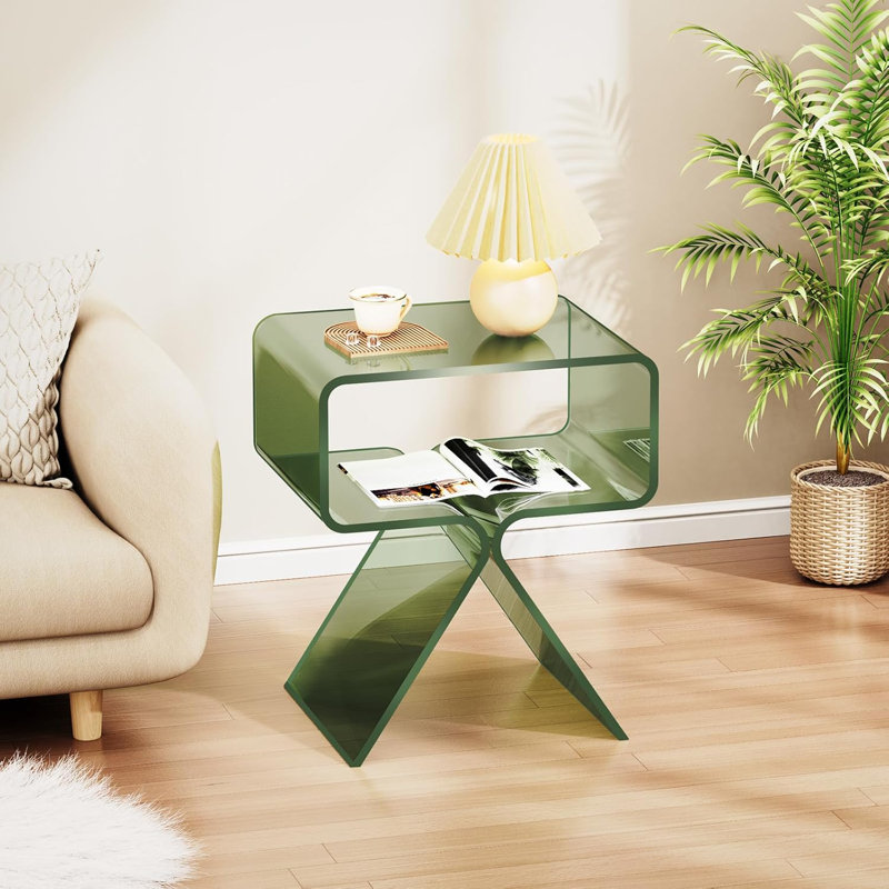 Betzabet Acrylic Side Table, Bedside Table Nightstand, Green